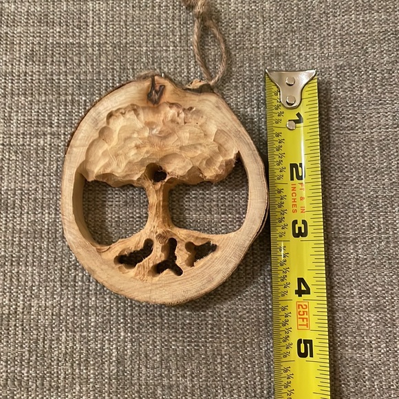 Hand-carved wood cookie Tree of Life Christmas ornament - Picture 3 of 4